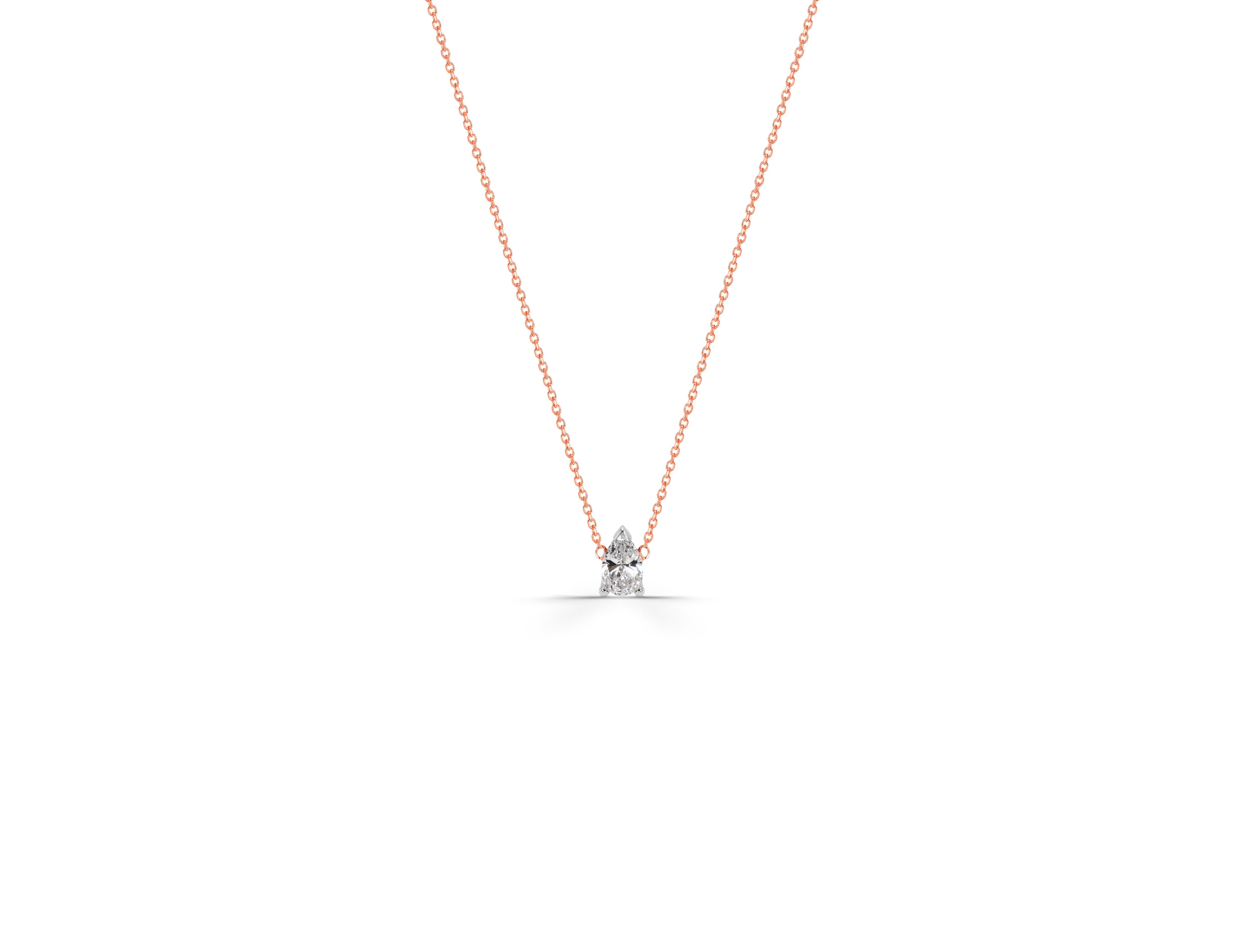 18k Gold Pear Shaped Diamond Necklace Diamond Solitaire Layering Necklace For Sale
