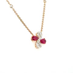 18k Gold Pear-Shaped Ruby Cts 0.84 and Baguette Maguette Princess-Cut and Round
