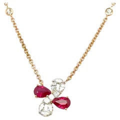 18k Gold Pear-Shaped Ruby Cts 0.84 and Baguette Maguette Princess-Cut and Round