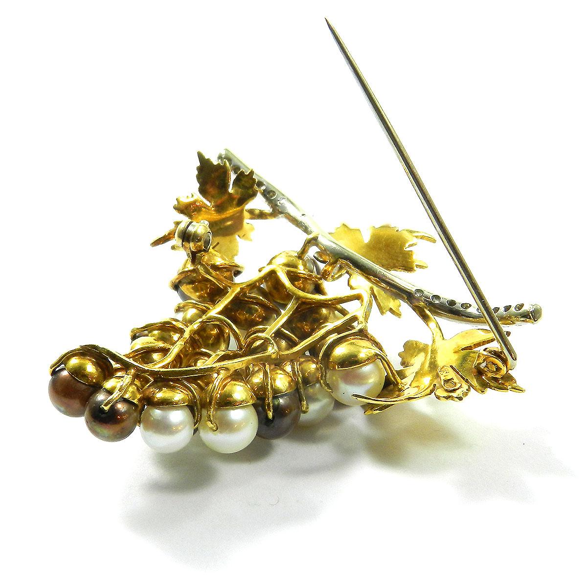 Modern 18 Karat Gold Pearl and Diamond Grape Brooch For Sale