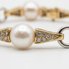 18k Gold Pearl and Pave Diamond Link Bracelet