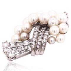 18K Gold Pearl Diamond Brooch