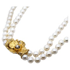 18k Gold Pearl Diamond Floral Necklace