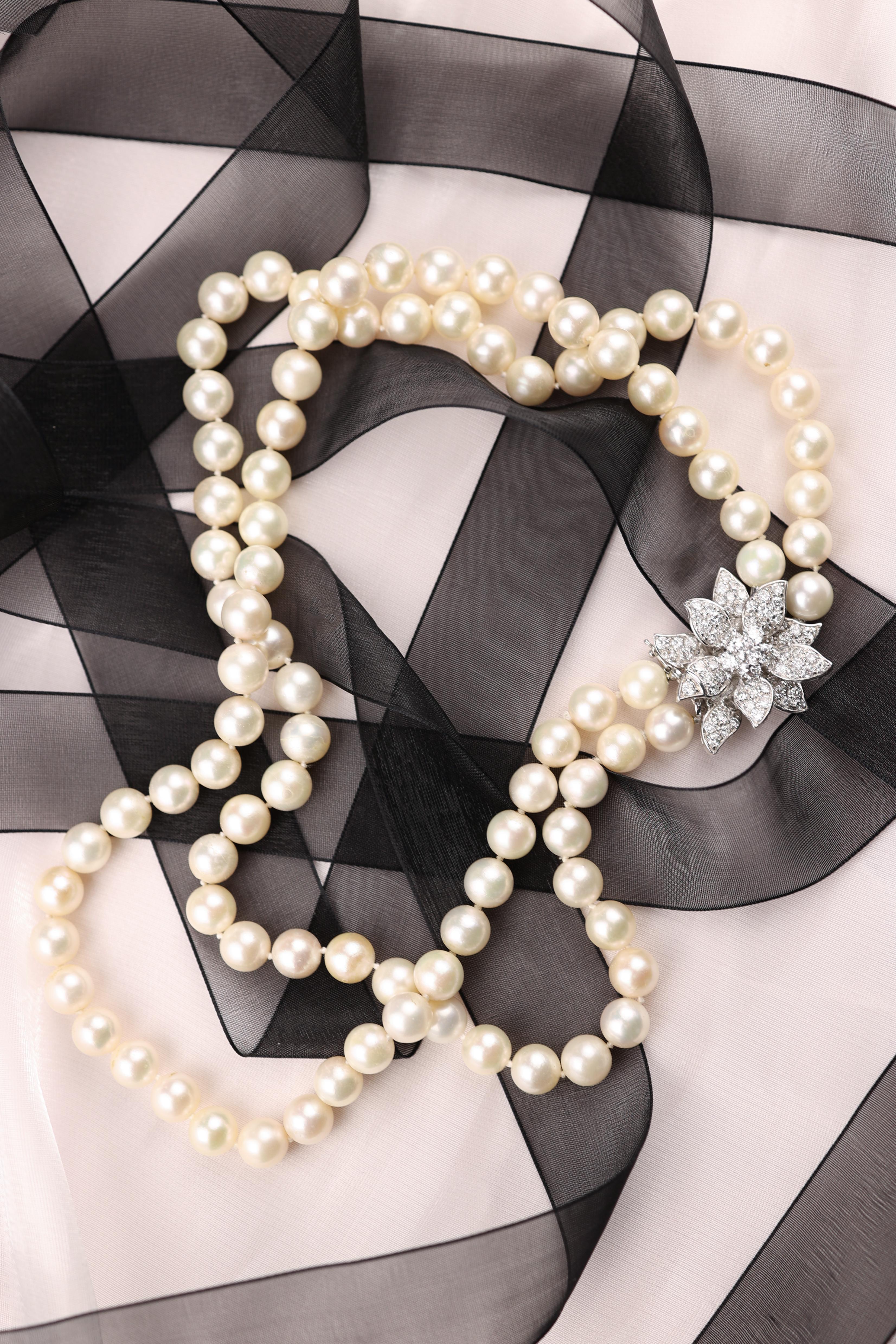 da uomo o donna Collana con perle e diamanti in oro 18K in vendita