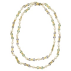 Vintage 18K Gold Pearl Enamel Necklace
