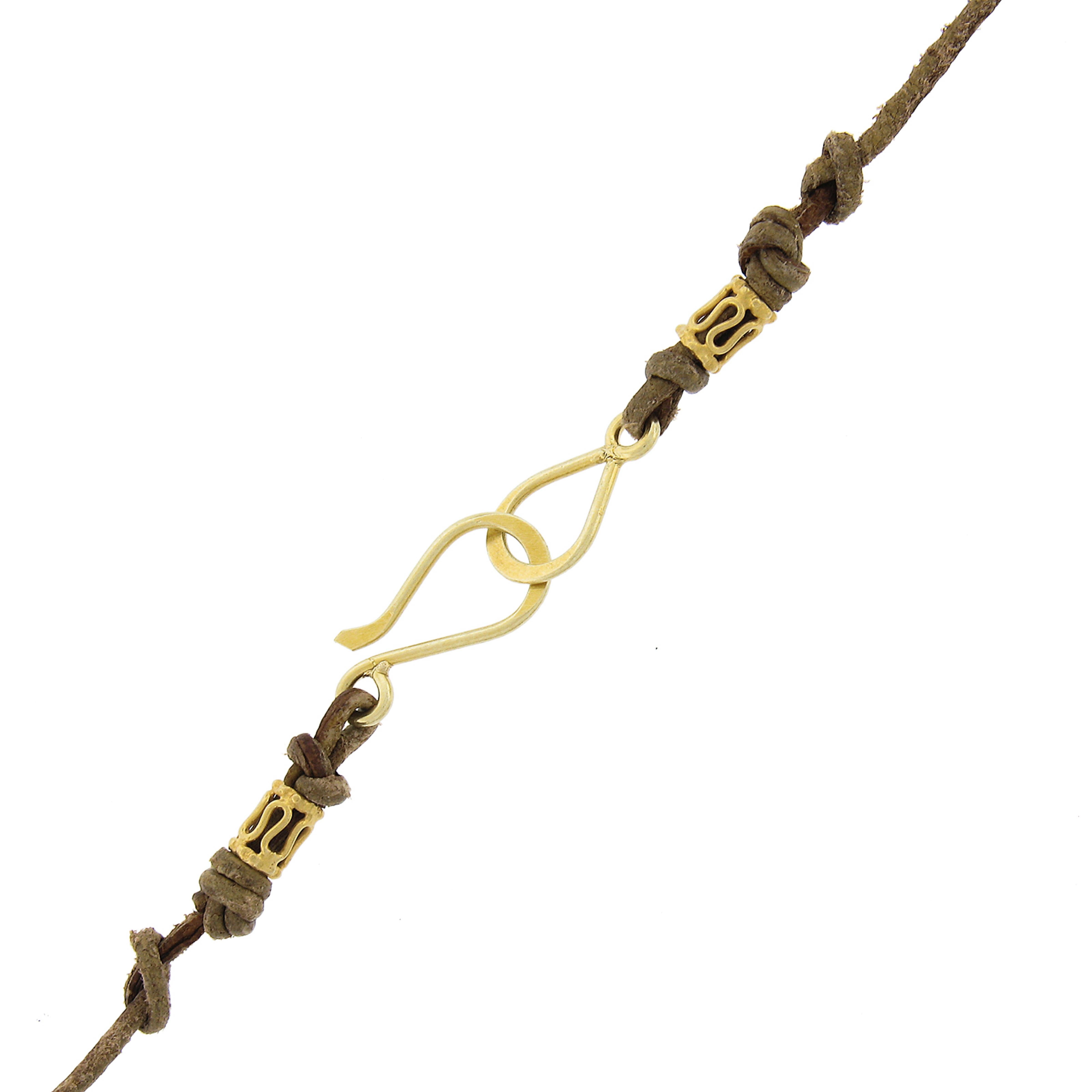 18k Gold Perle & Multi natürlichen Stein baumelt von braunen Leder Cord Halskette im Angebot 2