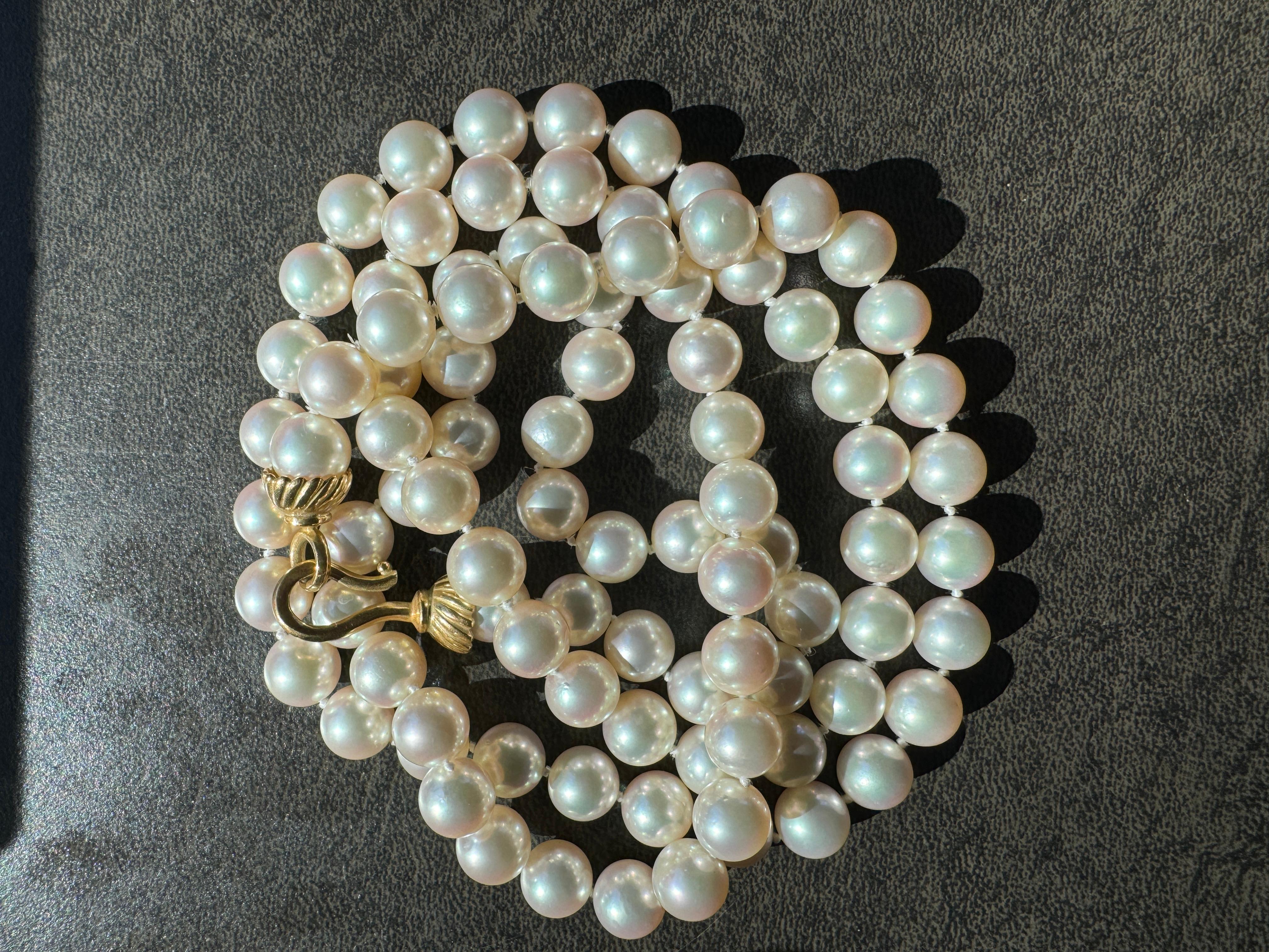 Collana di perle in oro 18K da 9,5 mm In condizioni buone in vendita a Wallkill, NY