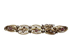 18K Gold Pearl Ruby Link Bracelet