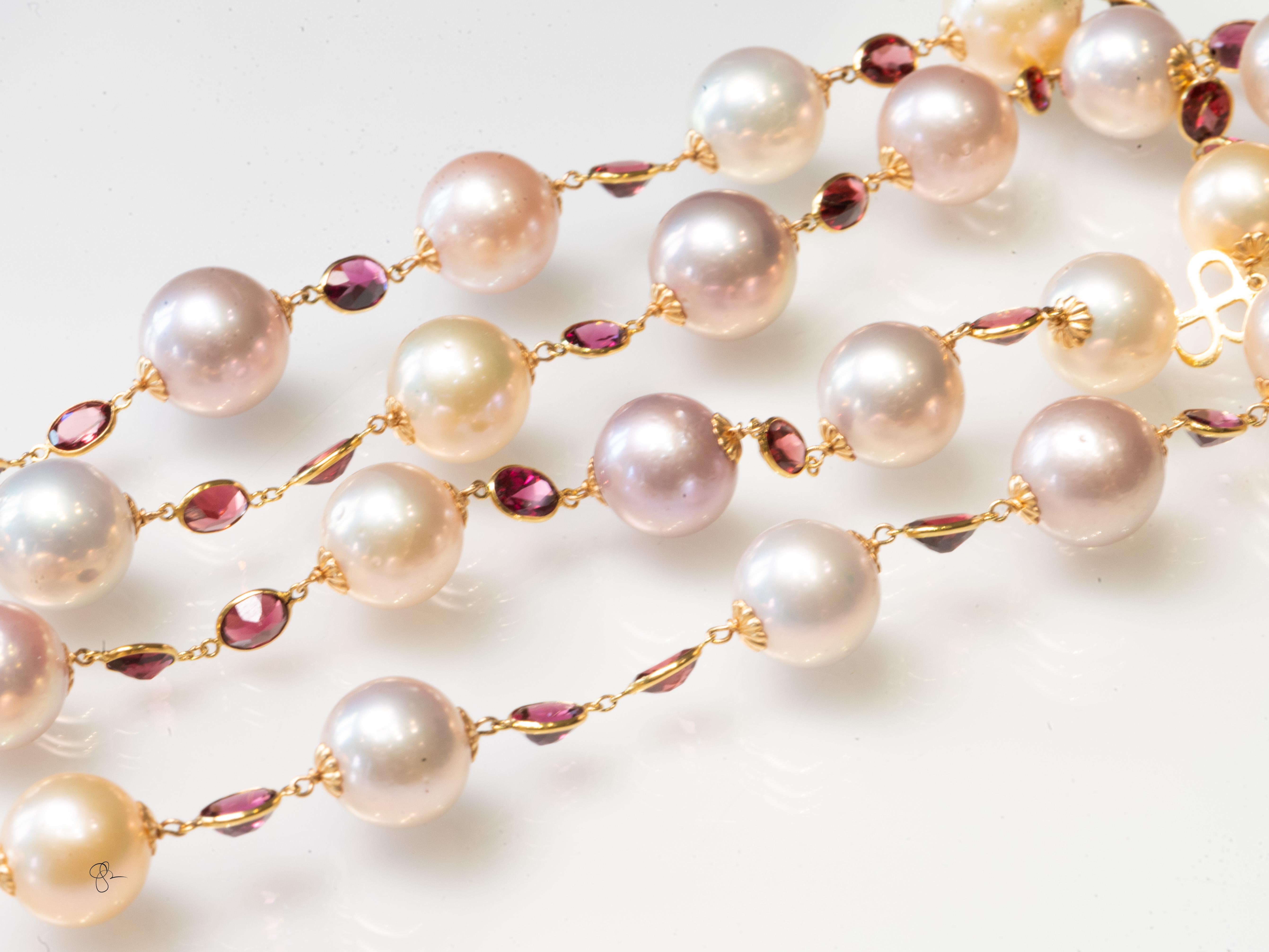 Collana di fili di perle in oro 18k da 42