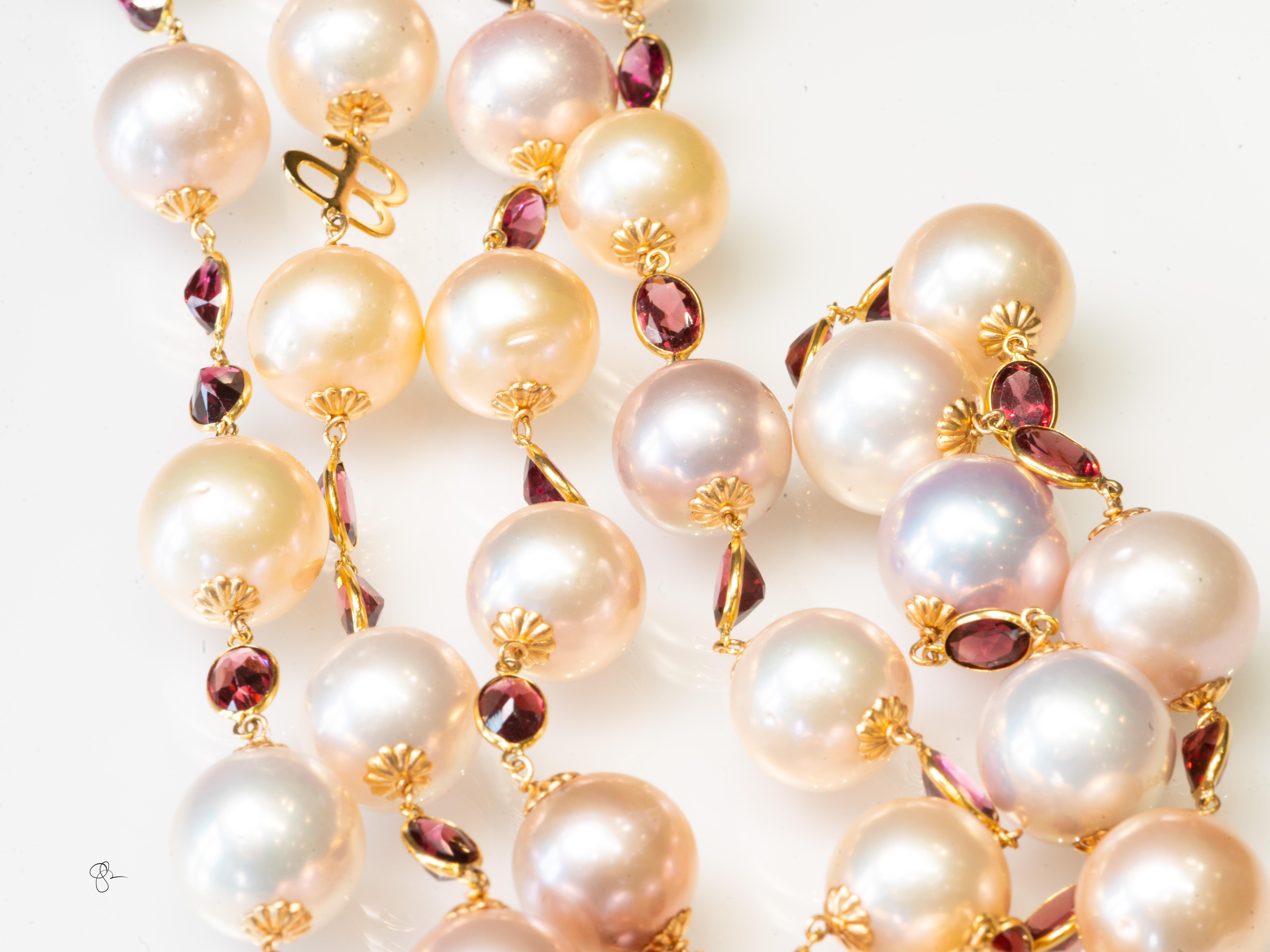 da uomo o donna Collana di fili di perle in oro 18k da 42