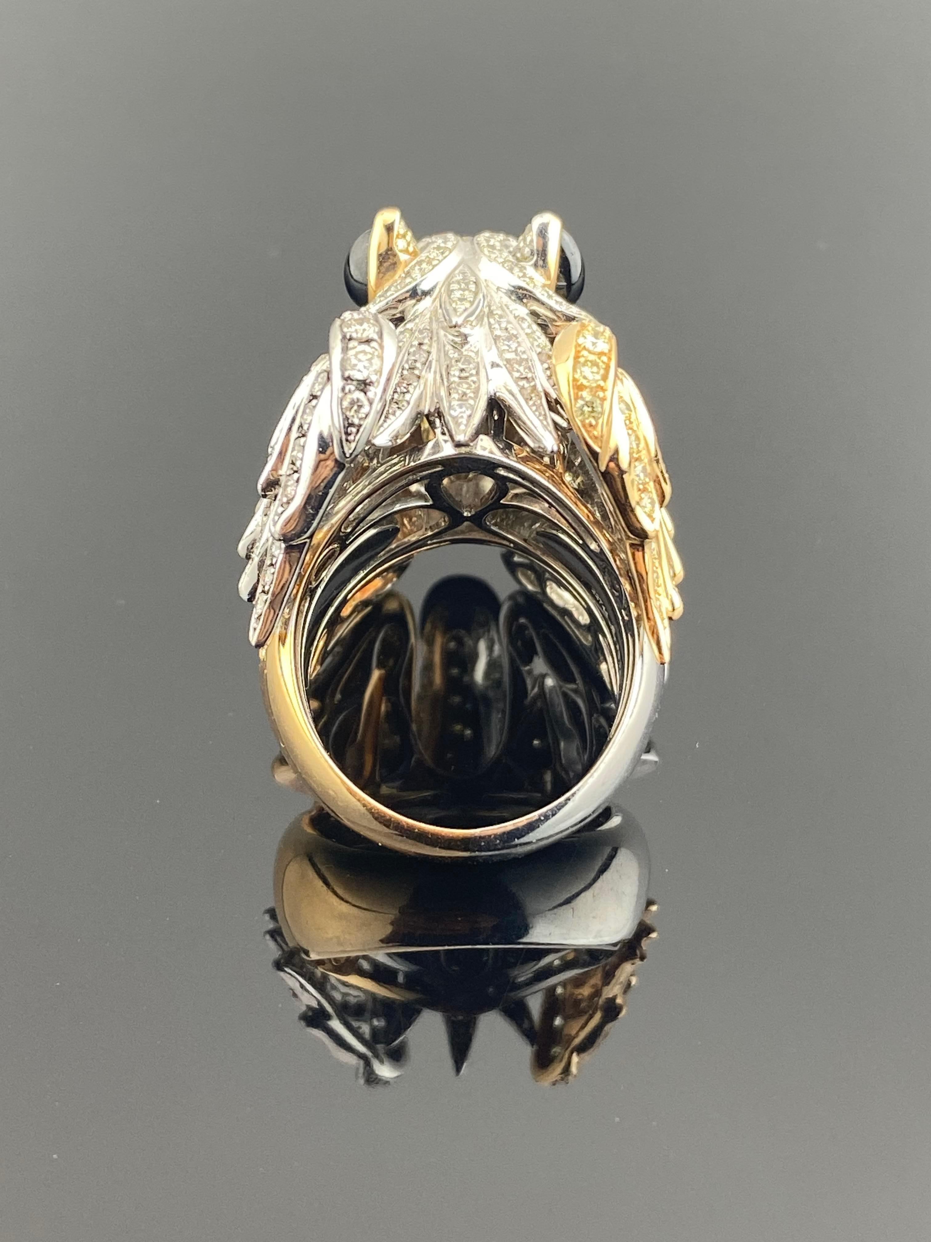 Brilliant Cut 18K Gold Ring Pegagsus Inspired with Fancy Diamonds For Sale