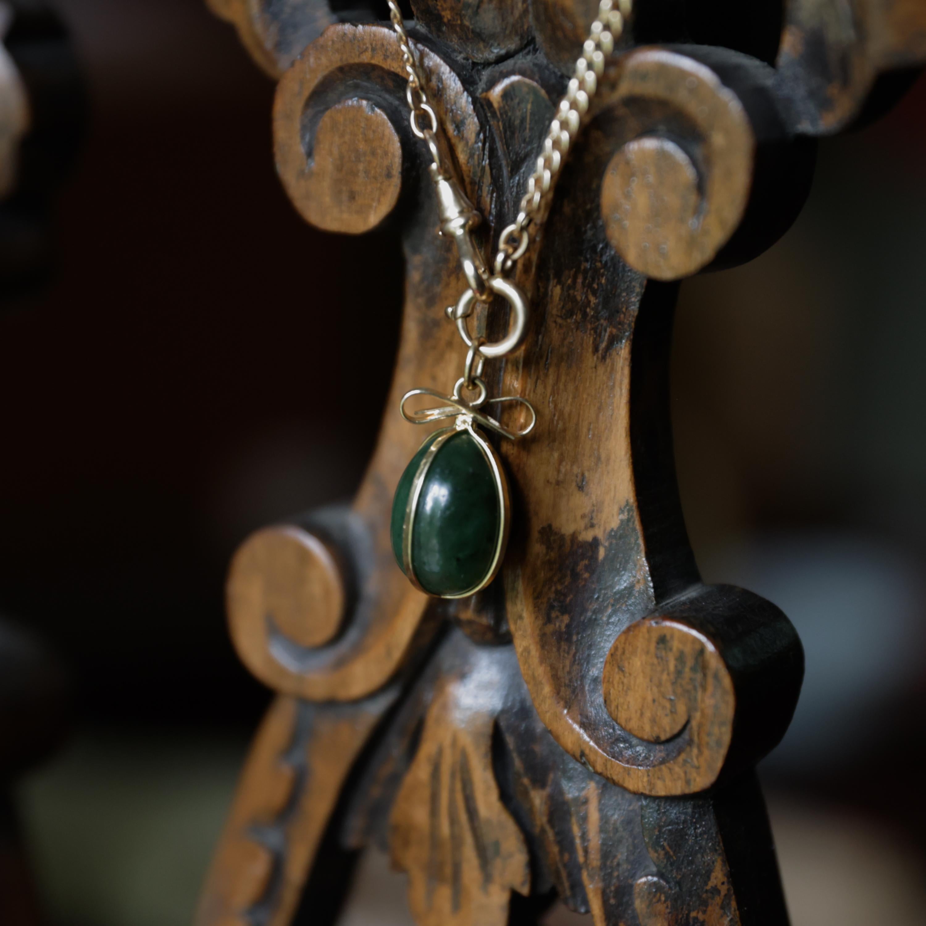 18K Gold Pendant Jade Egg, Circa 1970s, Gump's San Francisco For Sale 1
