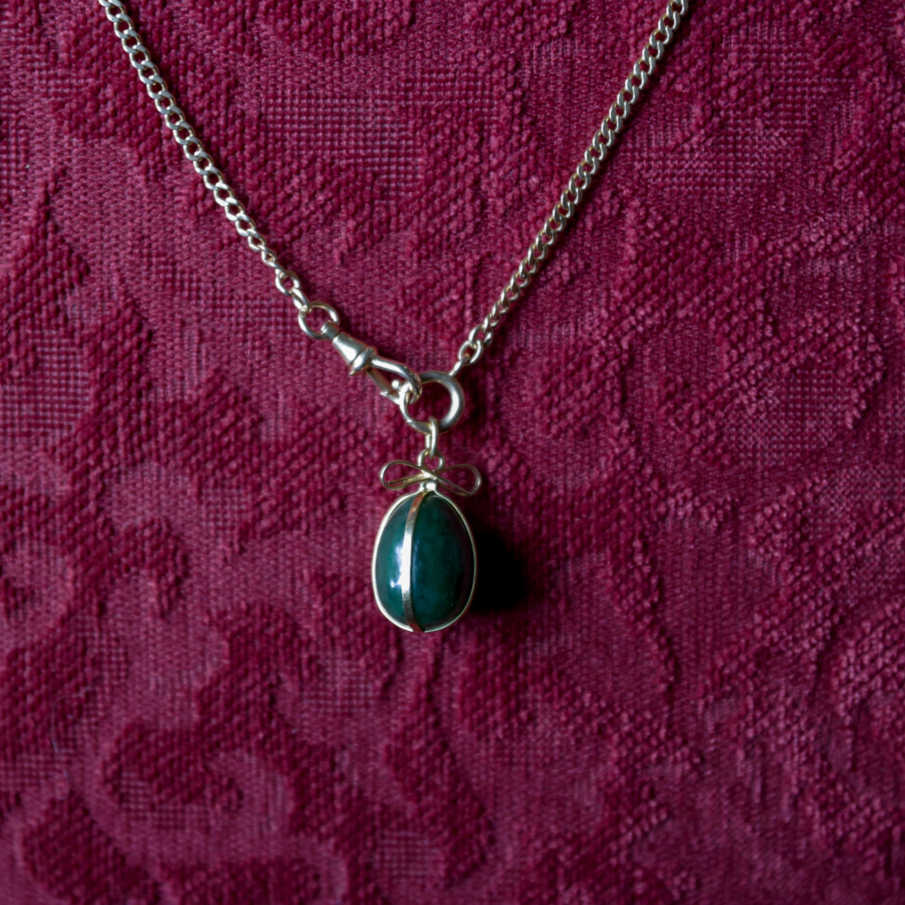 Oval Cut 18K Gold Pendant Jade Egg, Circa 1970s, Gump's San Francisco For Sale