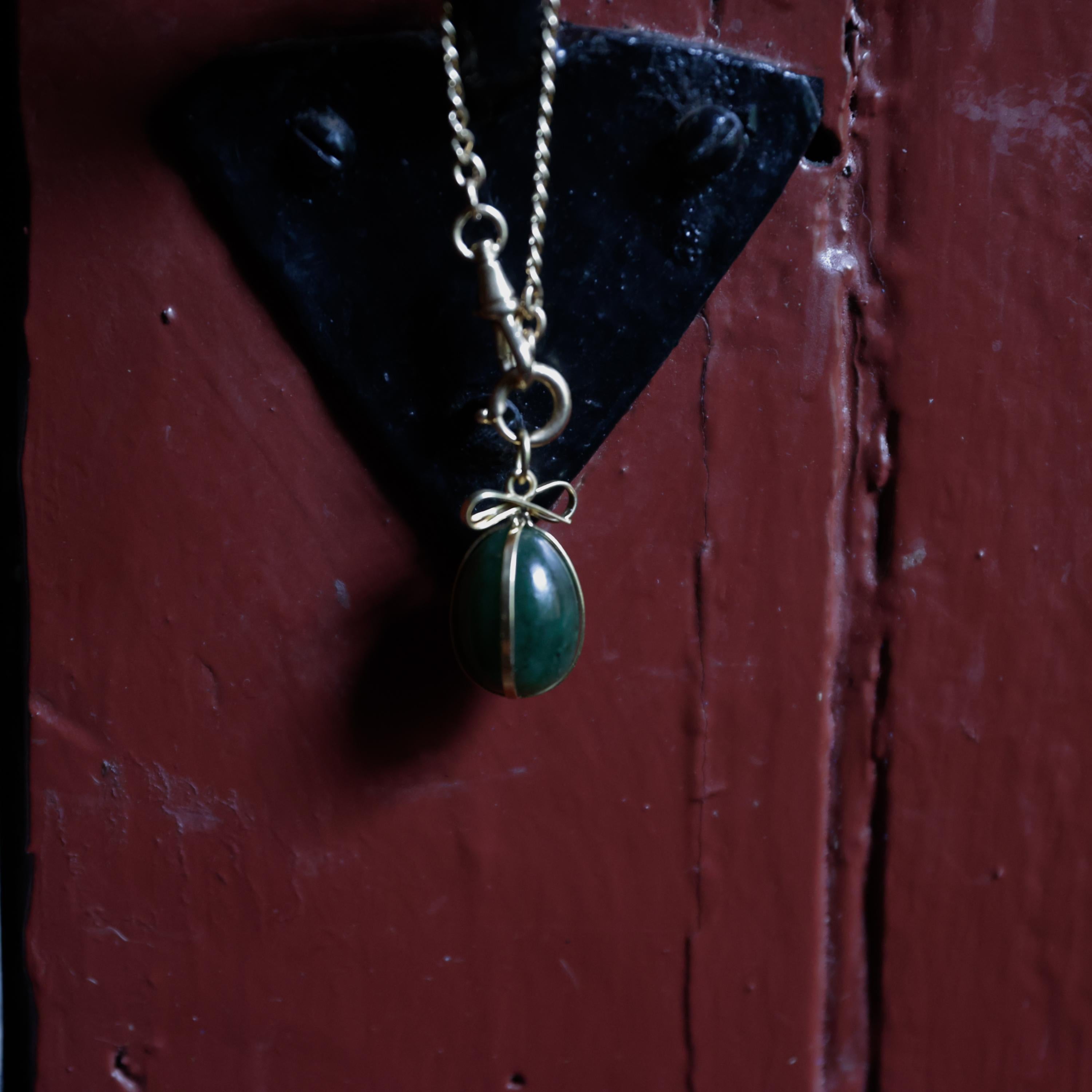 Women's or Men's 18K Gold Pendant Jade Egg, Circa 1970s, Gump's San Francisco For Sale