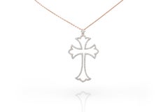 Collier pendentif en or rose 18 carats avec croix pavée de diamants
