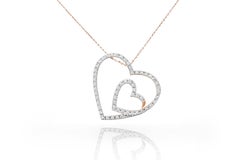 Collier pendentif en or rose 18 carats avec diamants pavés en forme de cœur