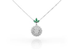 18k Gold Pendant Necklace White Gold Diamond Pave Emerald Marquise