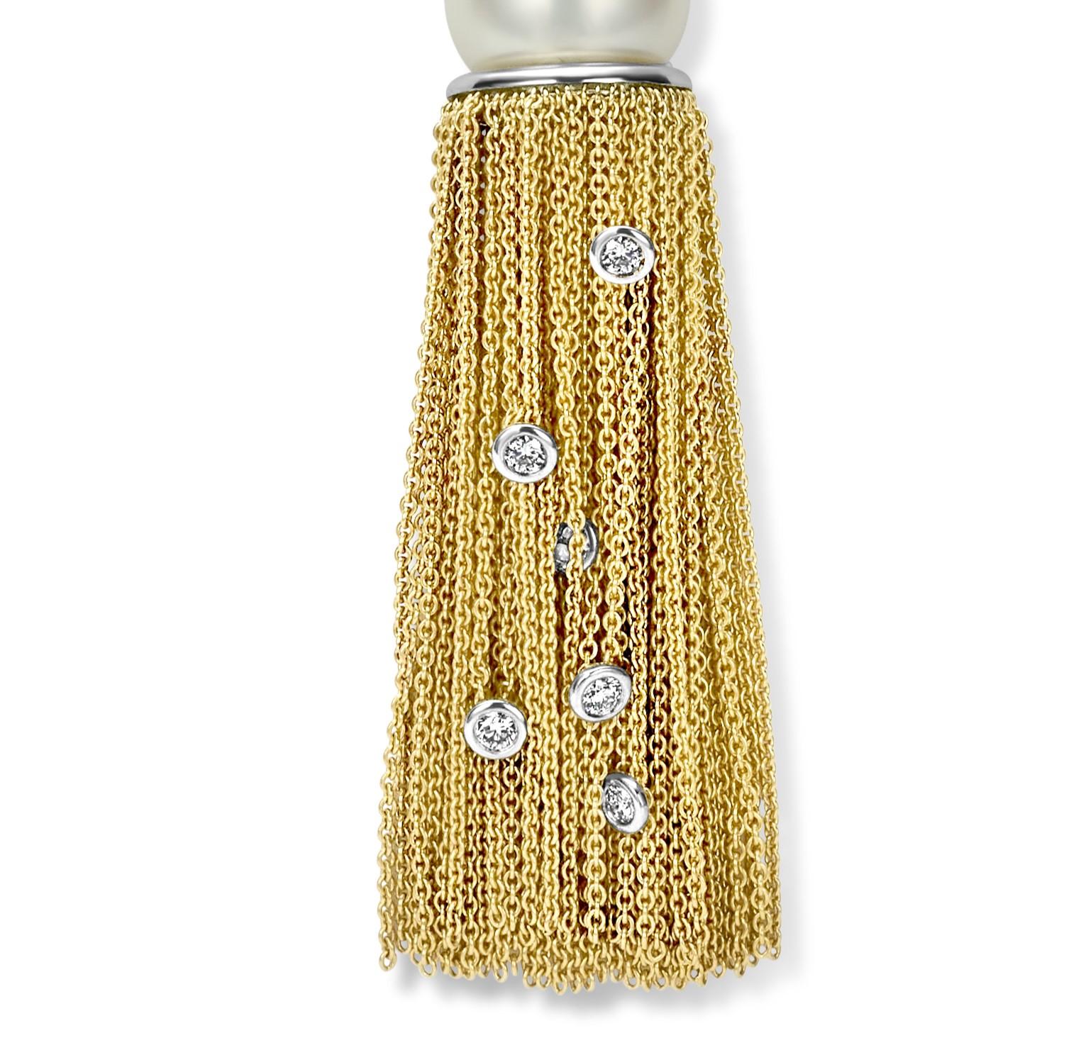 18 Karat Gold Anhänger mit 0,35 Karat Diamanten und Tahiti-Perlen, Floche. Rattenschwanz-Halskette im Zustand „Neu“ im Angebot in Antwerp, BE