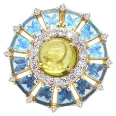 18K Gold Peridot Cabochon Blue Topaz Taper Baguette Diamond Ferris Wheel Pendant