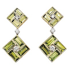 18k Gold Peridot Diamond Earrings