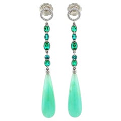 18k Gold Peruvian Opal Brazil Paraíba Tourmaline Diamond Long Dangle Earrings