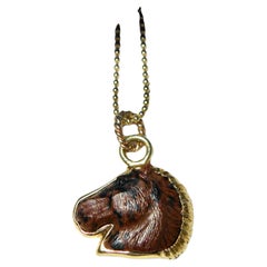 Obsidianischer Pferdekopf aus 18 Karat Gold aus Mahagoni mit Kette
