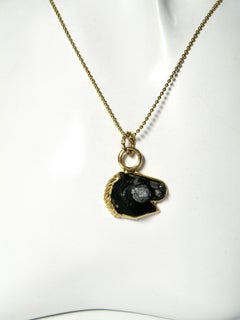 18k pendant, Petit snowflake obsidian horse head with chain
