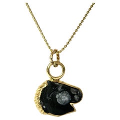 18k gold Petit snowflake obsidian horse head pendant with chain