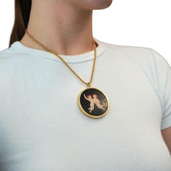 18k Gold Pietra Dura Style Putti Gemini Pendant Rope Chain Necklace