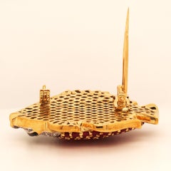 18K Gold Pigeon Blood Ruby Diamonds Emerald Blue Sapphires Large Fish Brooch Pin