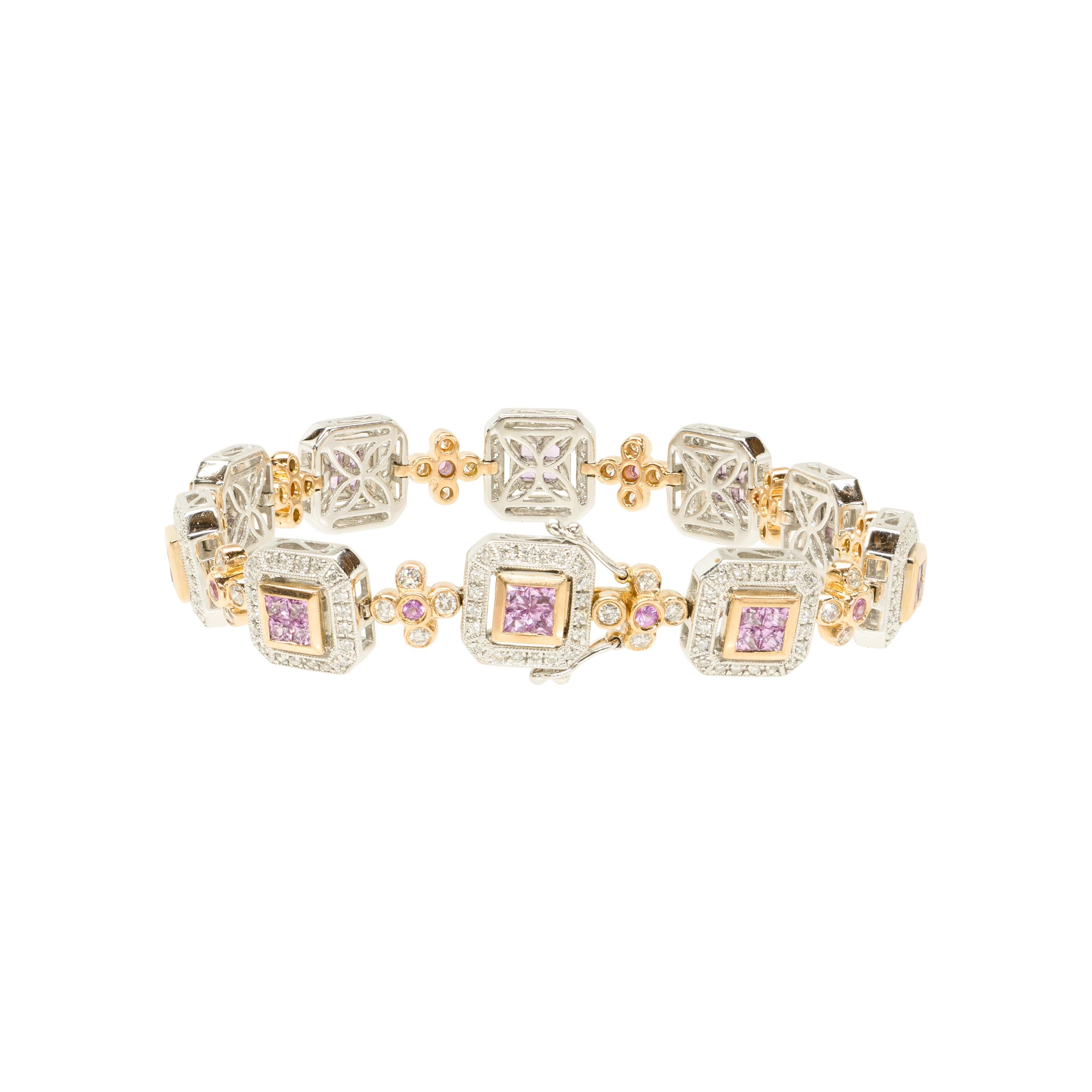Armband aus 18 Karat Gold mit rosa Saphiren im Zustand „Gut“ im Angebot in Coeur d Alene, ID