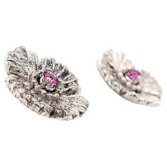 18k Gold Pink Sapphire Cts 0.18 Flower Earrings