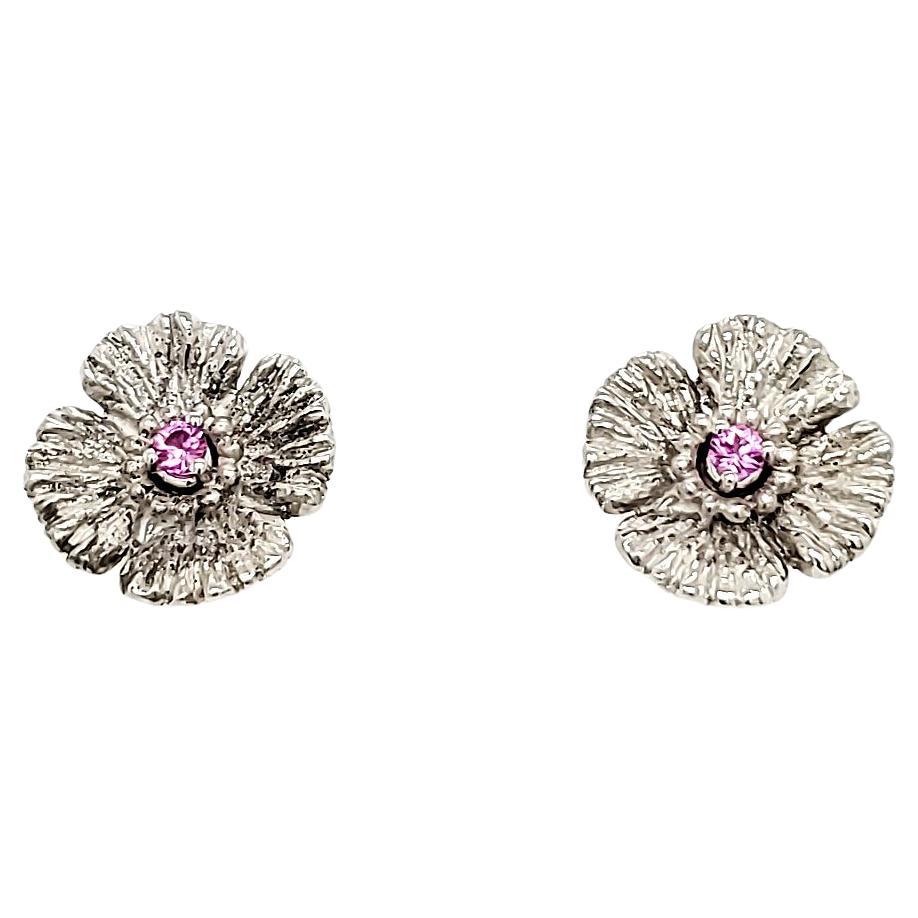 18k Gold Pink Sapphire Cts 0.18 Flower Earrings For Sale