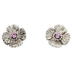 18k Gold Pink Sapphire Cts 0.18 Flower Earrings