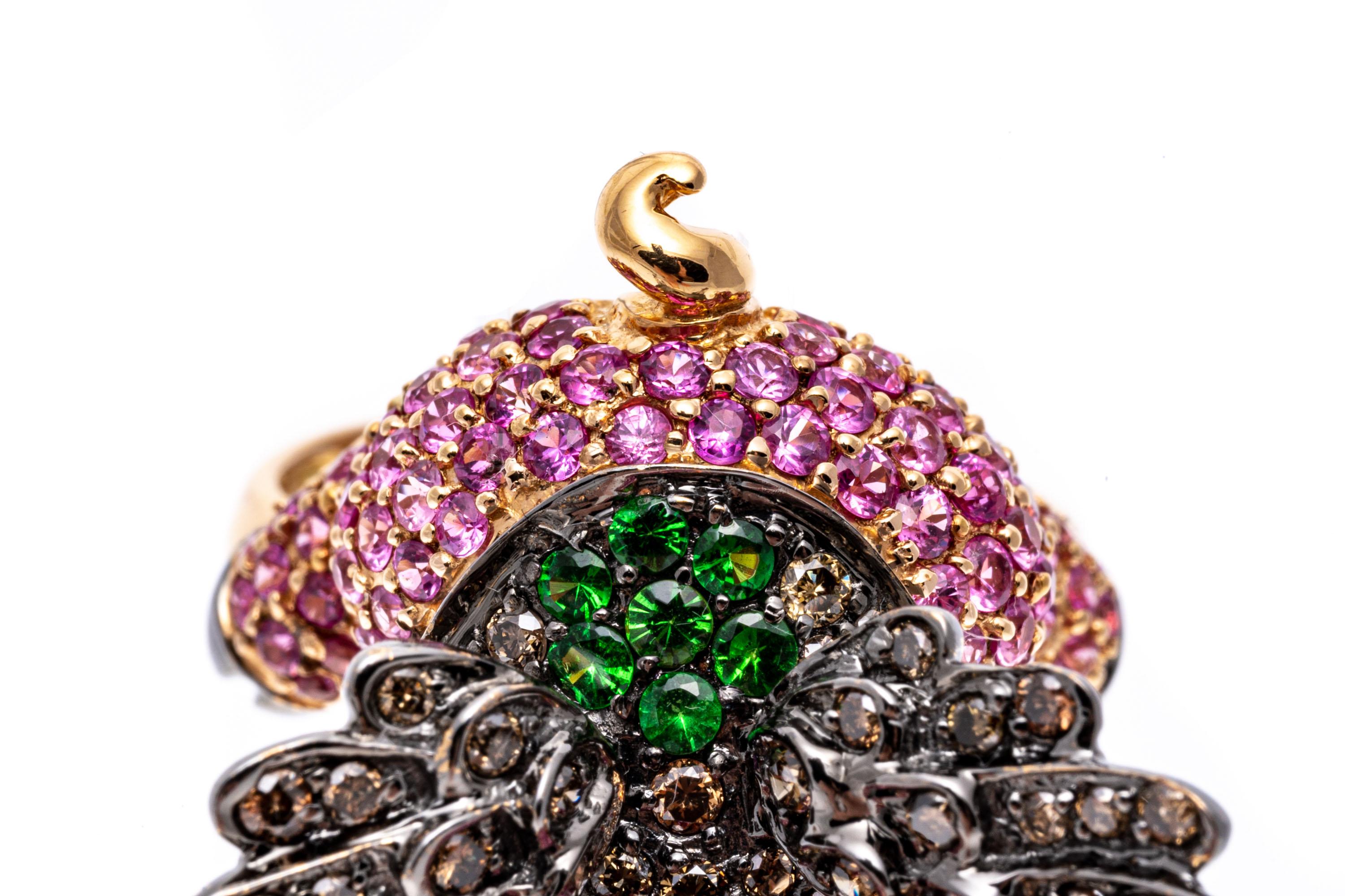 18k Gold Pink Sapphire, Diamond, and Tsavorite Flying Pig Ring 3