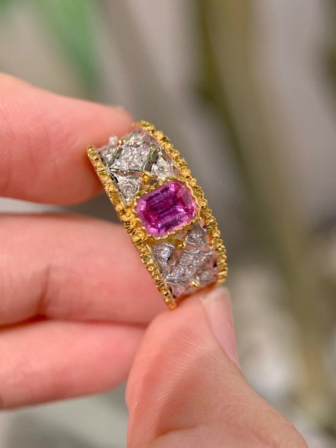Moderno Anello a laccio con zaffiro rosa e diamante in oro 18 carati in vendita