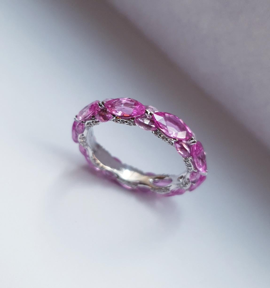 Contemporary 18K Gold Pink Sapphire Eternity Ring by MOISEIKIN For Sale