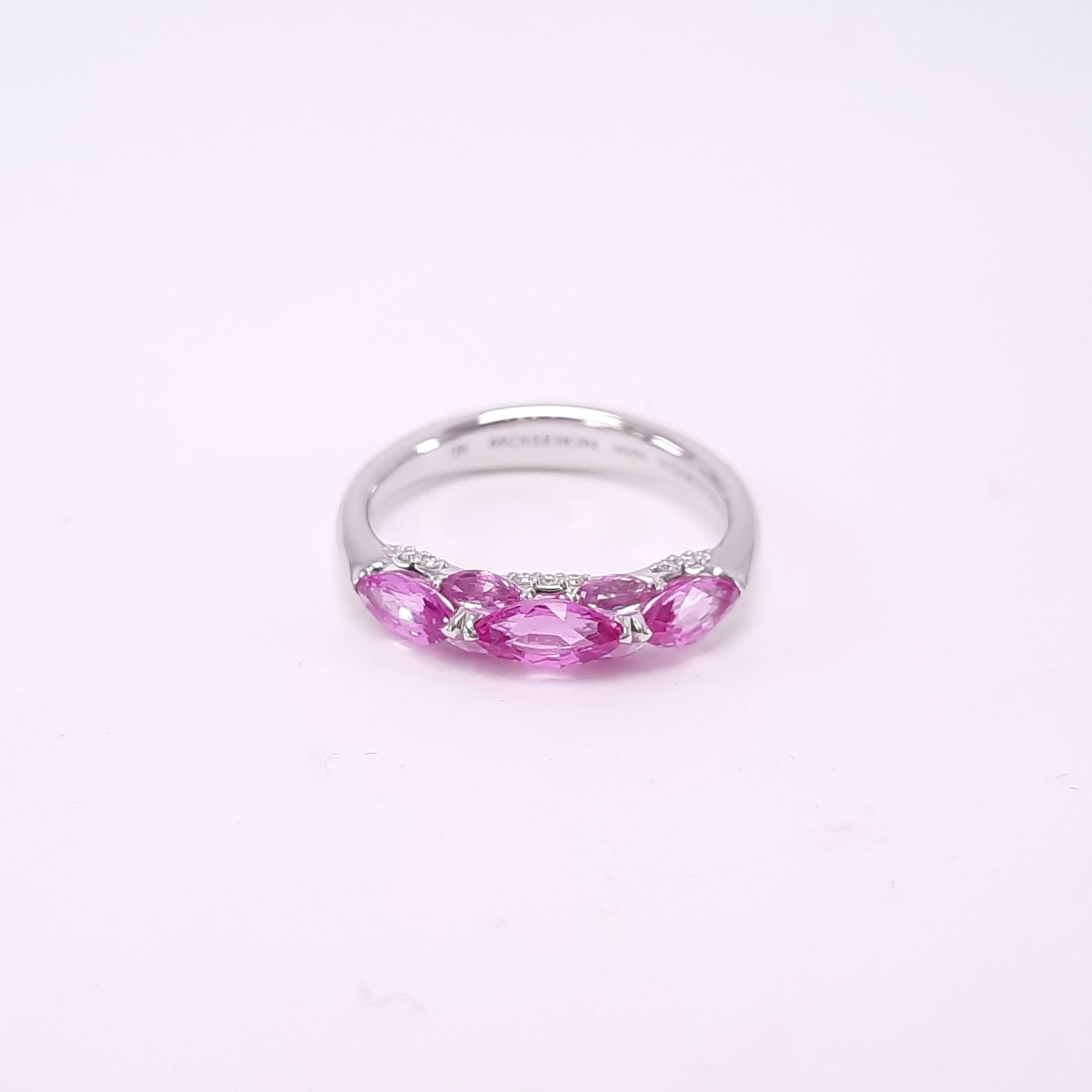 The Pink colour is forever tender, 
Slightly carefree, yet true and slender.
Pure and kind, without a blemish,
Innocent, yet from the heart, it's near.
Viktor Moisiekin

MOISEIKIN's elegant and feminine ring from the new Harmony Collection