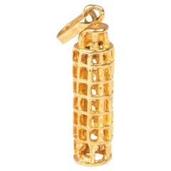 18K Gold Pisa Leaning Tower Pendant Charm Fun Italy Gold Stamped 750 V1058