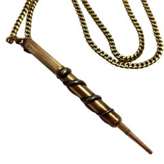 18k Gold Plate Pendant Fairchild Serpent Pencil w/ Curb Link Chain Necklace