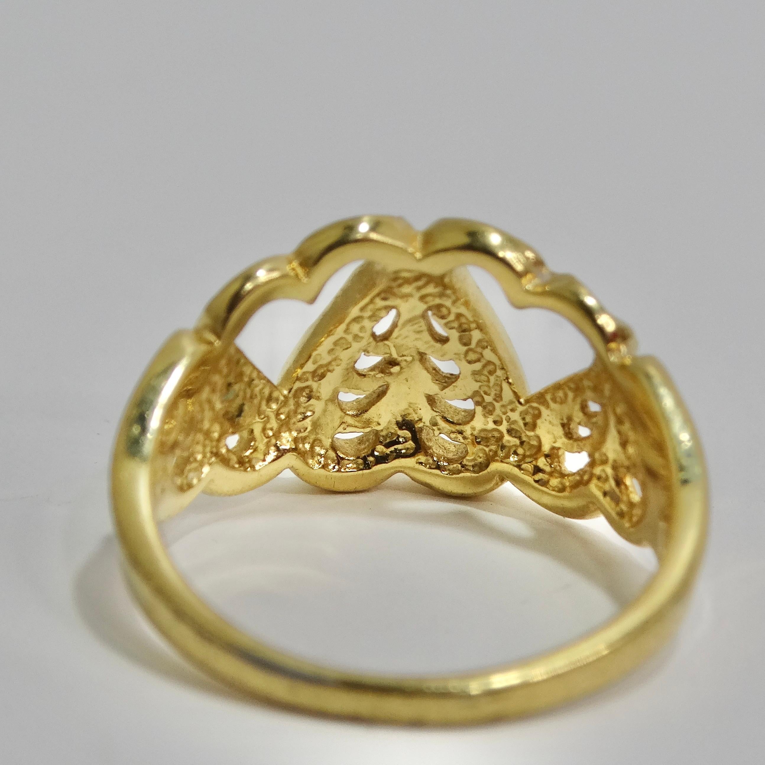 Women's or Men's 18K Gold Plated 1970s Hearts Ring For Sale