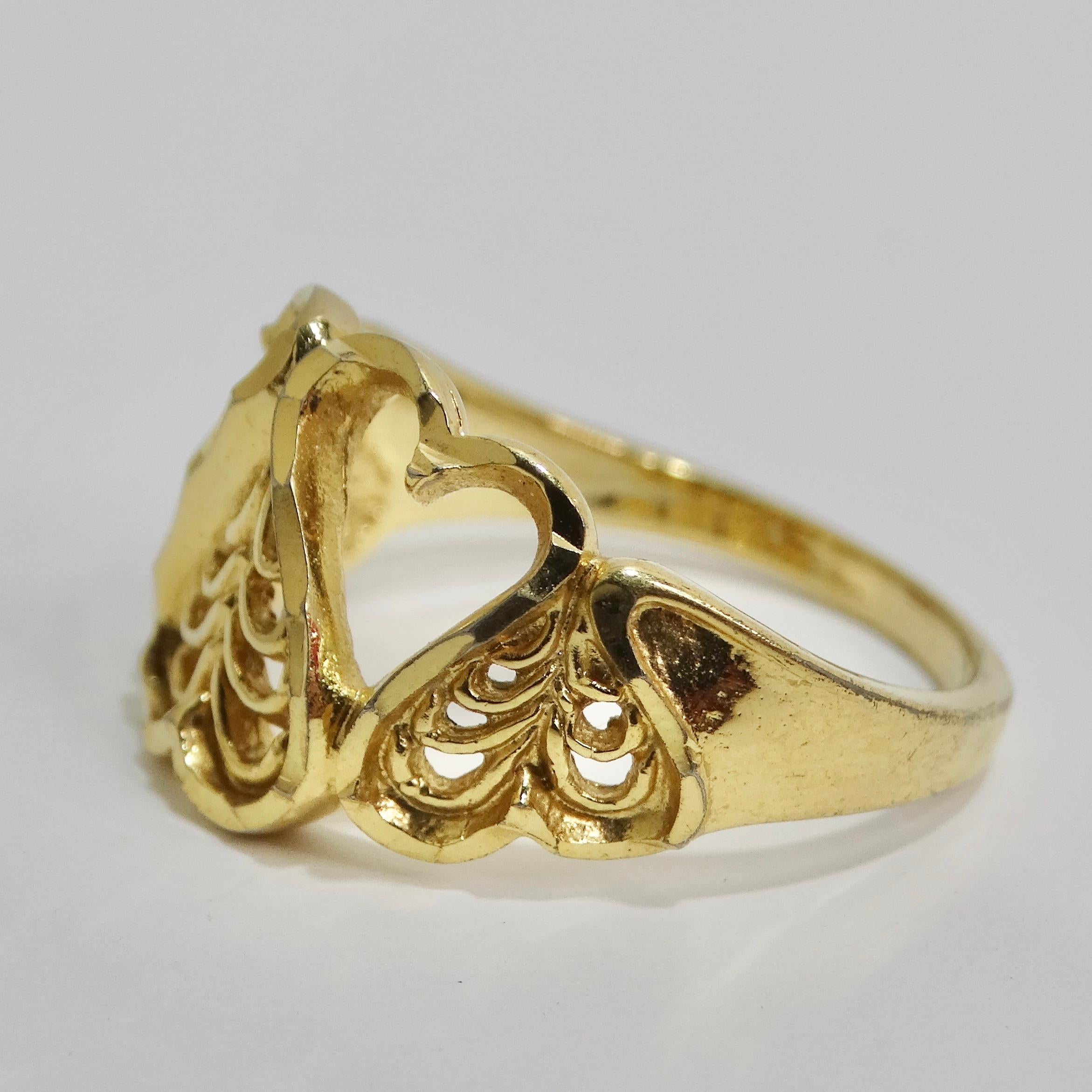 18K Gold Plated 1970s Hearts Ring For Sale 1
