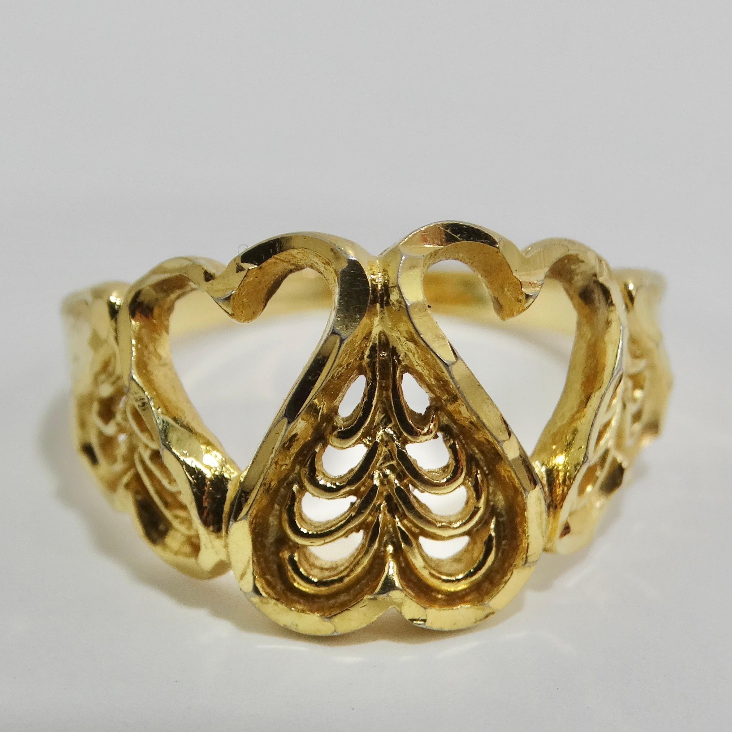 18K Gold Plated 1970s Hearts Ring For Sale 2