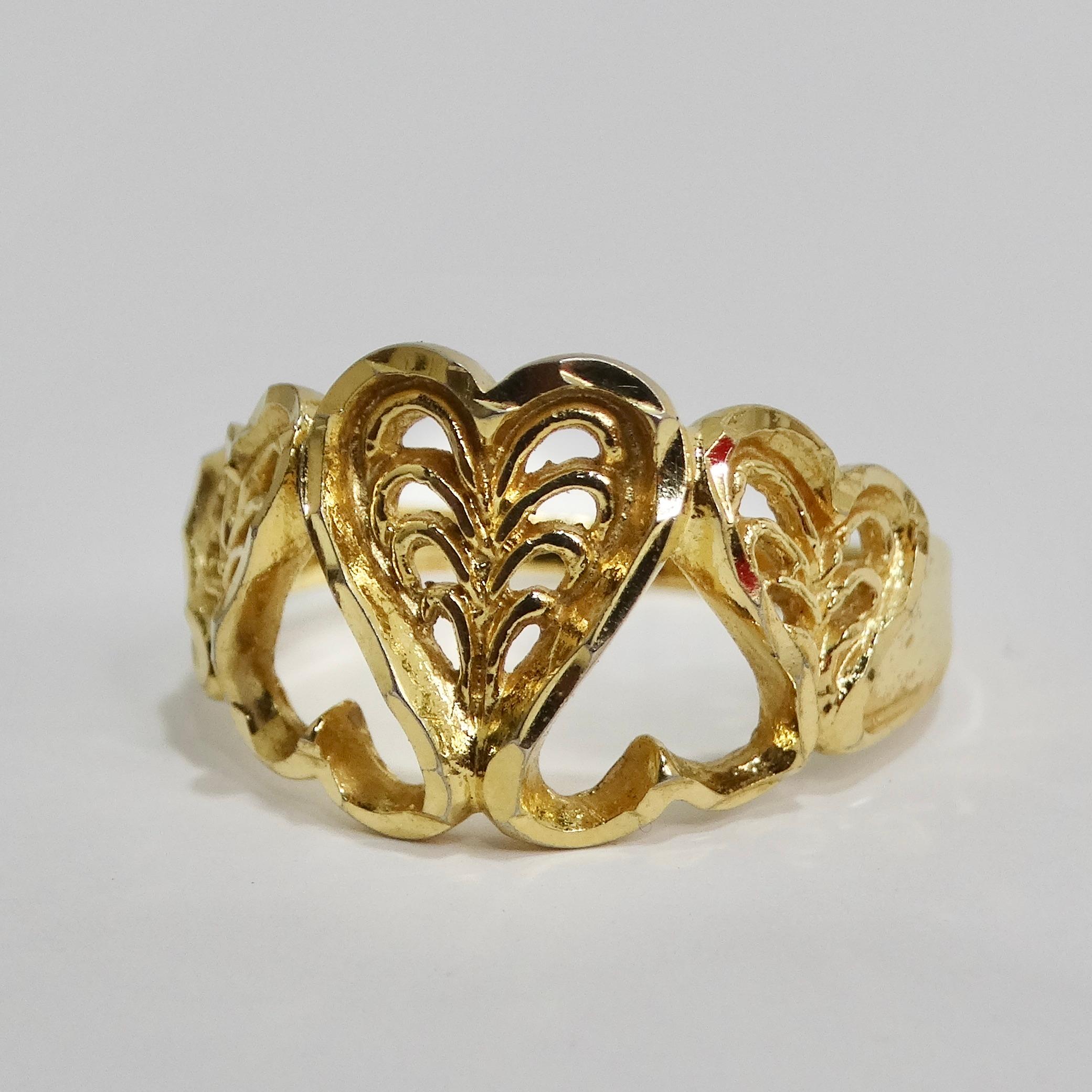 18K Gold Plated 1970s Hearts Ring For Sale 3