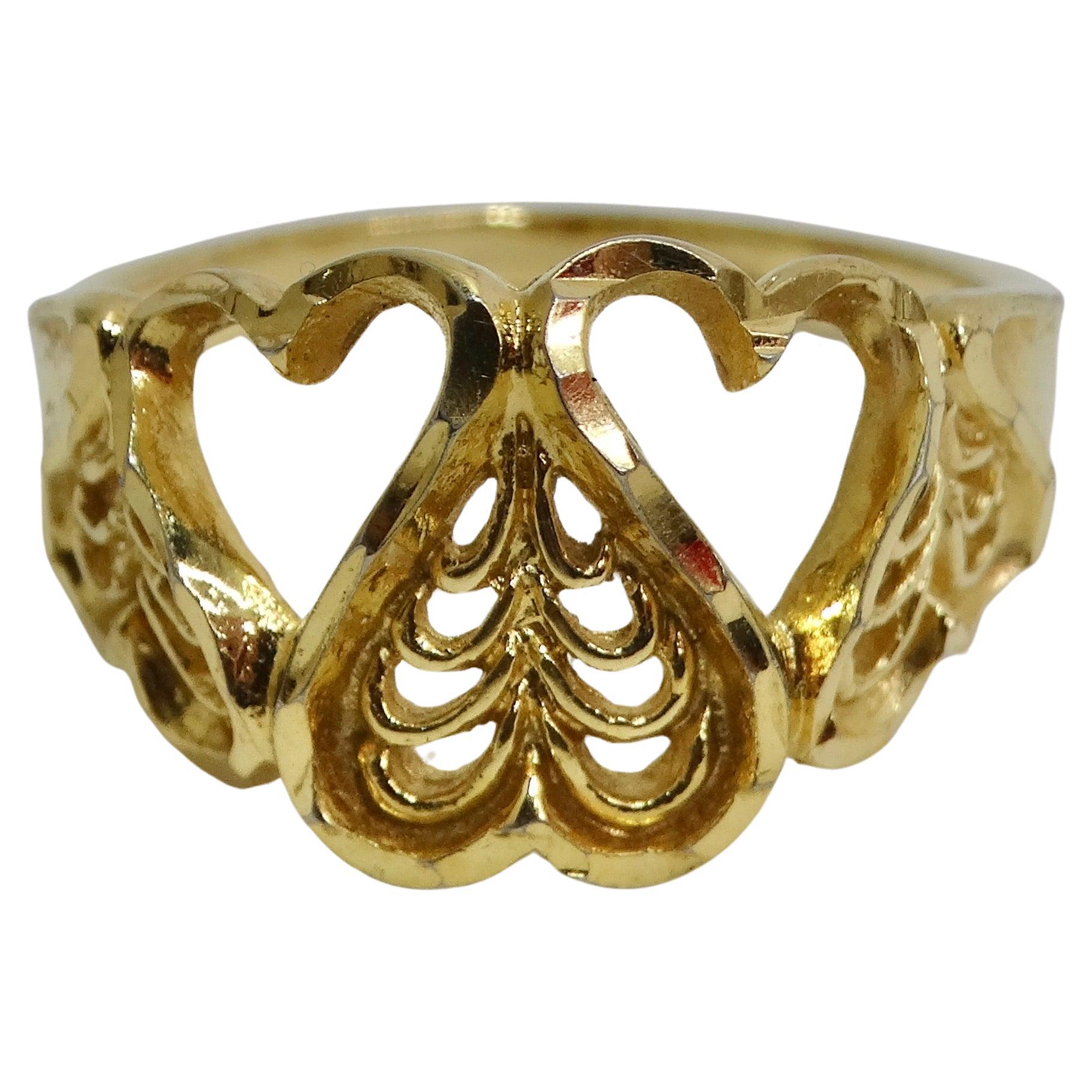 18K Gold Plated 1970s Hearts Ring For Sale