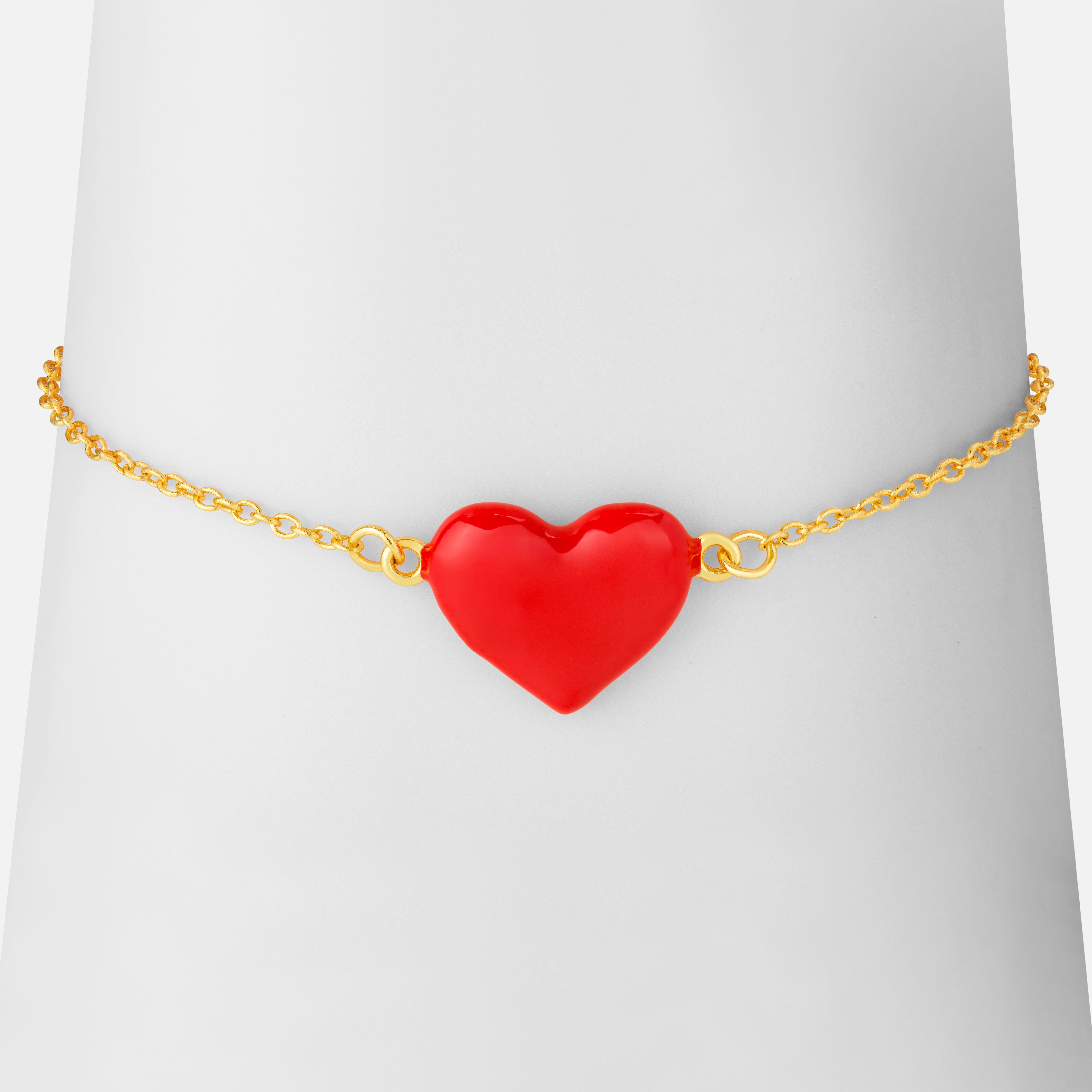 This is a wonderful gift for your beloved and yourself. 

A classic, if not THE classic of all motifs, reinterpreted in a fresh and vibrant way.

The meticulously crafted silver bracelet is 18K gold-plated. The enamel heart is crafted in 3D, giving