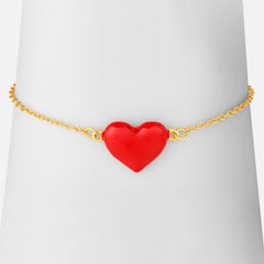 18K gold-plated 925 silver bracelet with handcrafted 3D red enamel heart