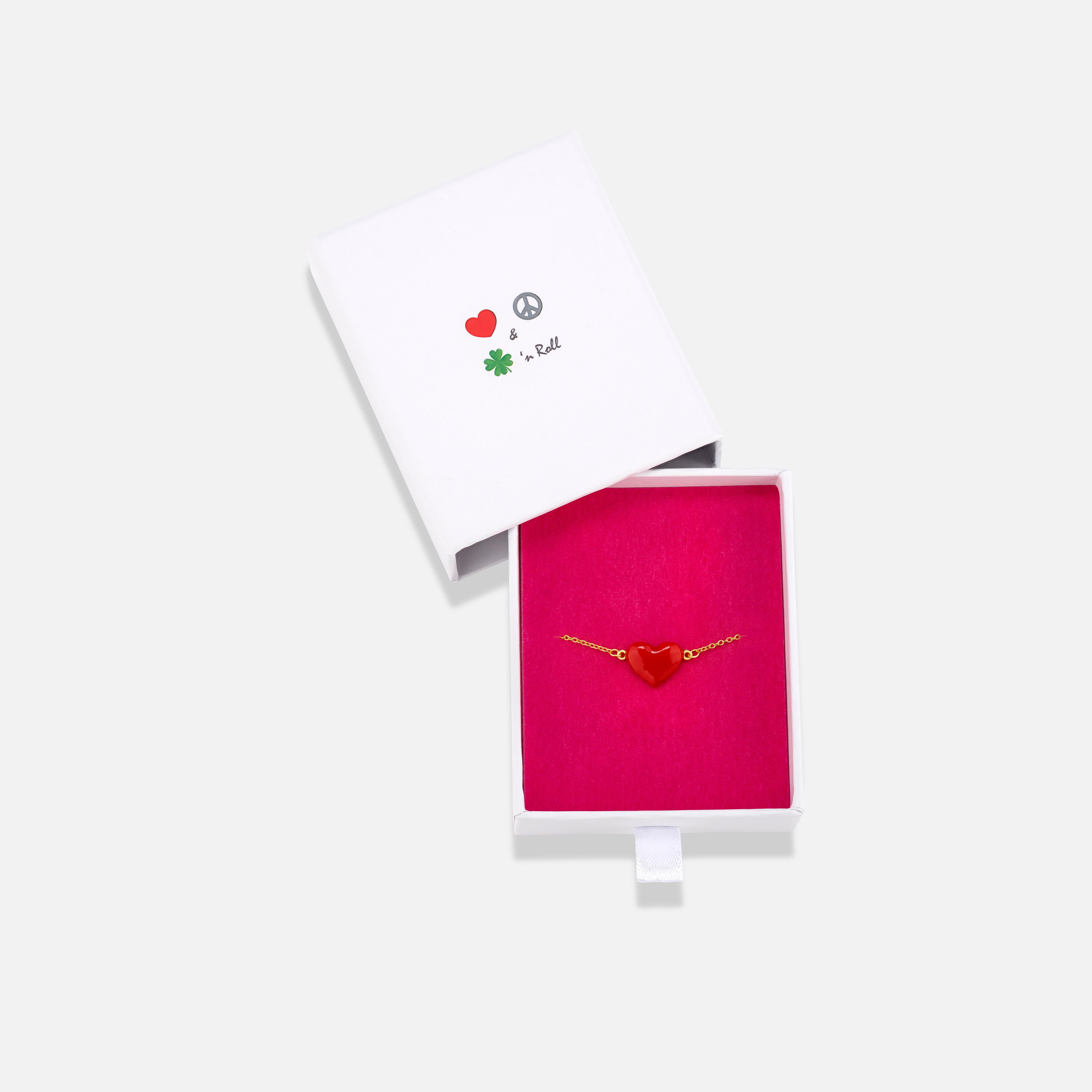 Bracelet en argent 925 plaqué or 18 carats avec cœur en émail rouge 3D fait à la main  Pour femmes en vente