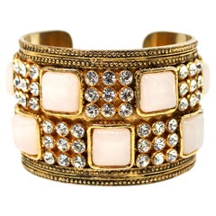 Chanel 18k Gold Plated Costume Stone & Crystal Statement Cuff Bracelet