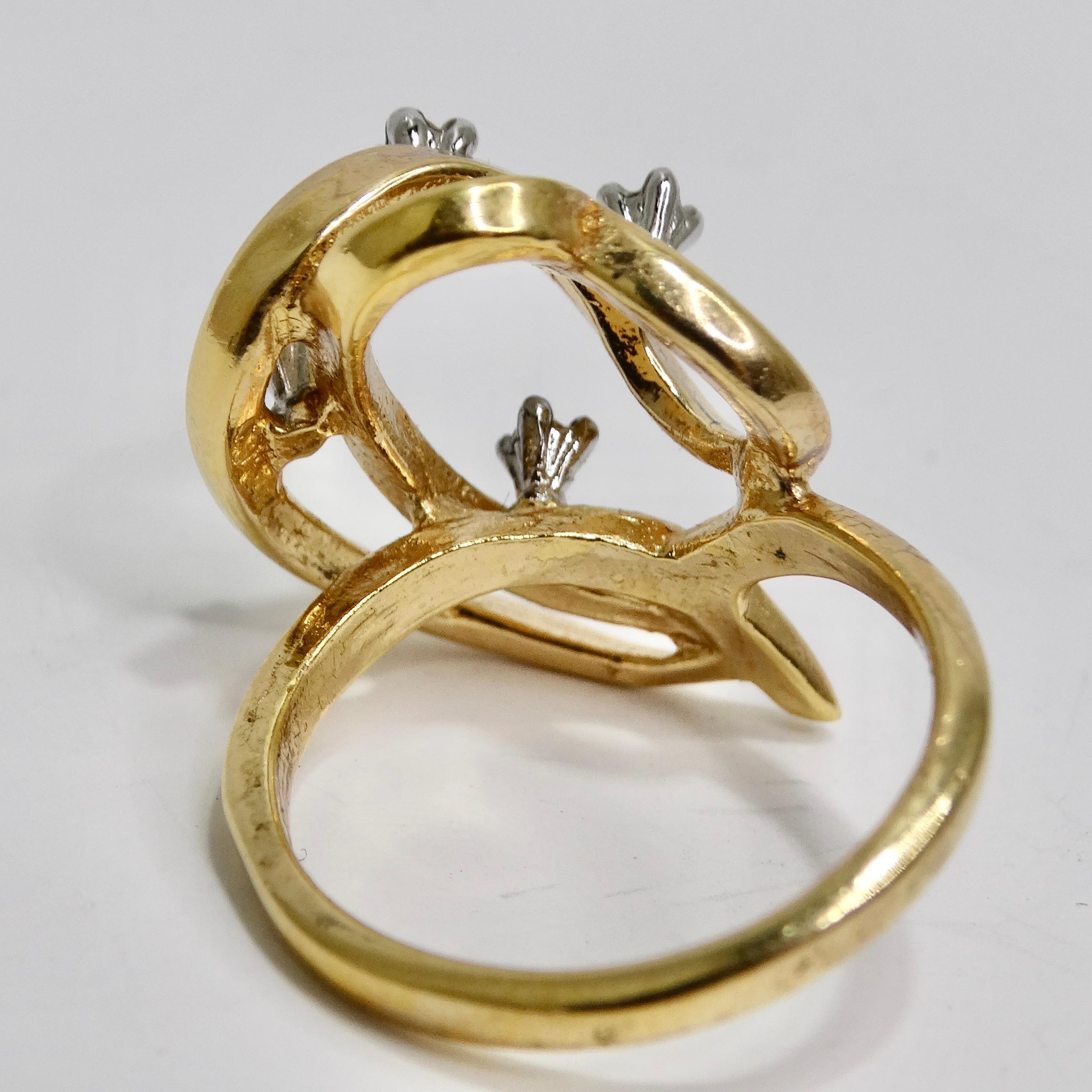 Women's or Men's 18K Gold Plated Crystal Bouquet Ring For Sale